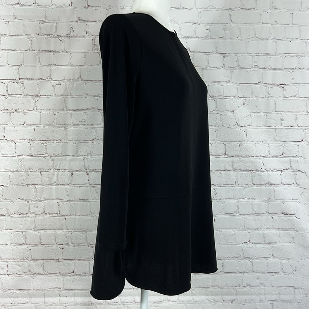 Lauren Ralph Lauren Medium Top Shirt Black Solid Scoop Neck Keyhole 3/4 Sleeve - Picture 3 of 7